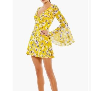 Mac Duggal Floral Long Sleeve Cocktail Dress